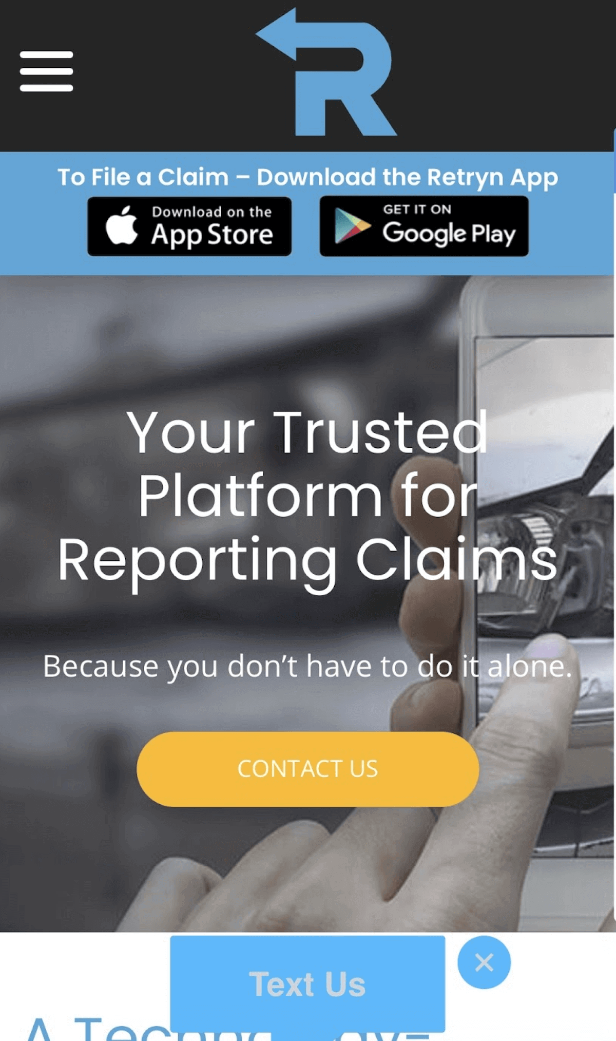 "Text us" widget displayed on a website