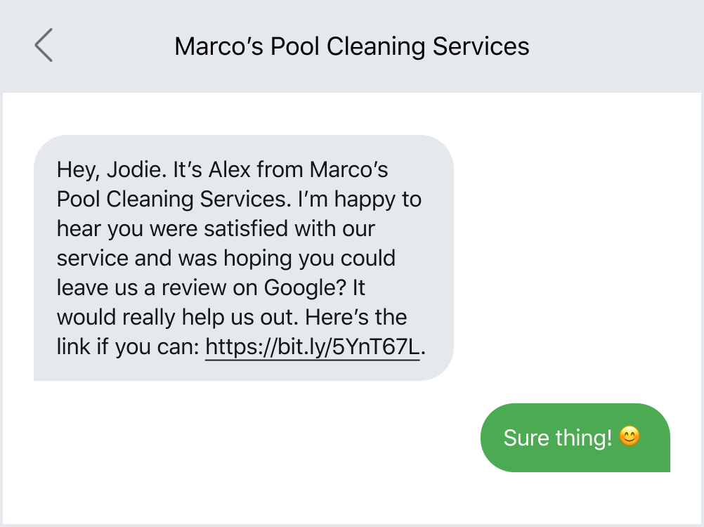 Asking for a customer review via text