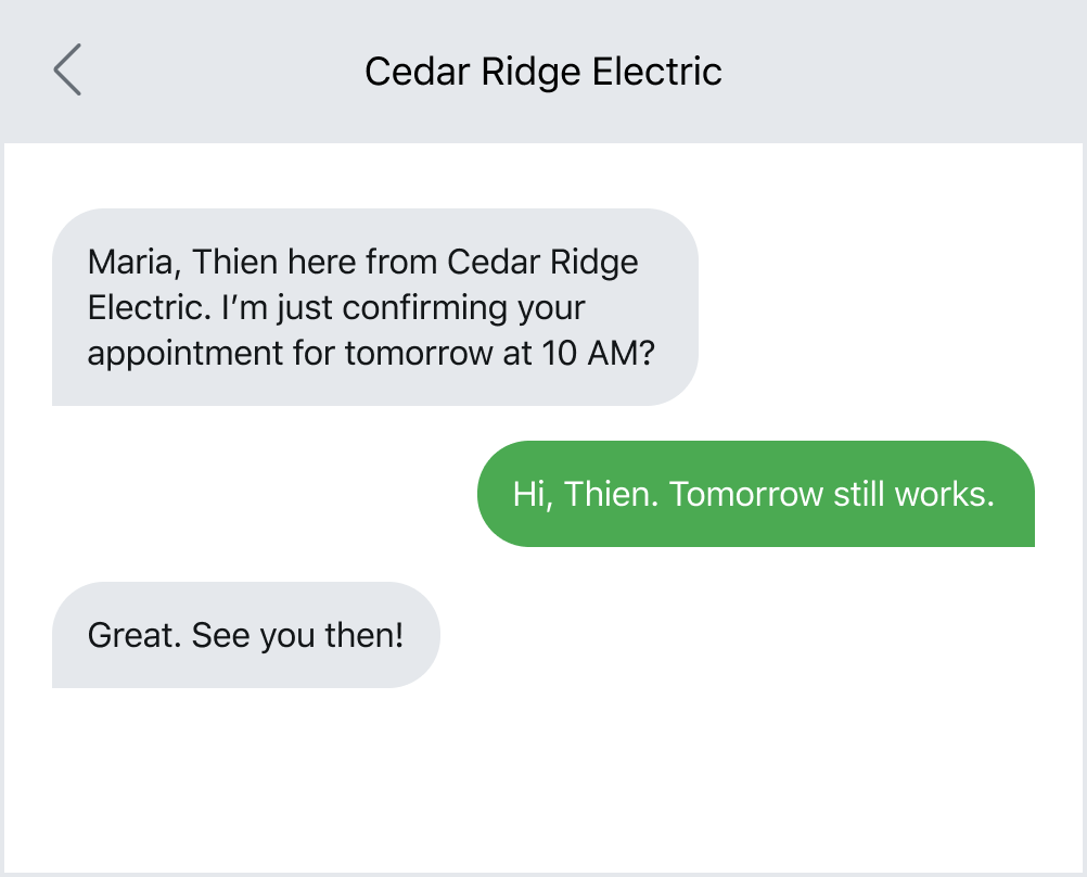 Appointment reminder via text