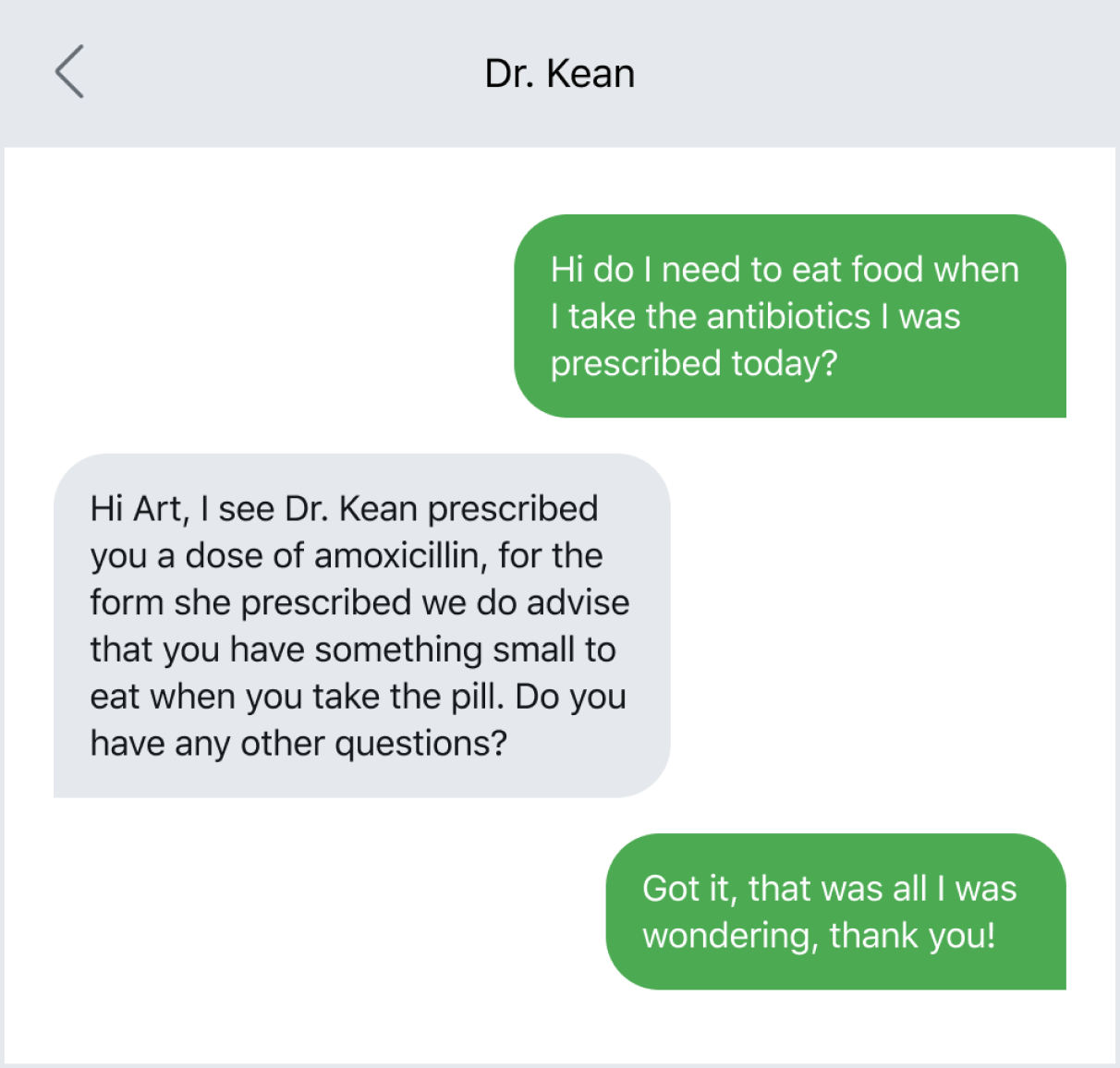 Example of handling a patient question over text