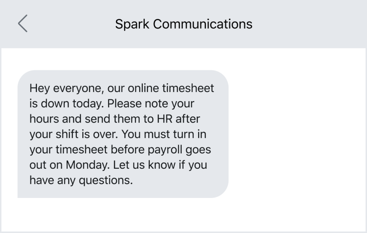 Texting to send mass announcements to employees about shift changes