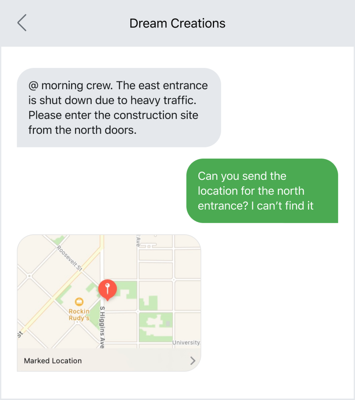 Example of a worker replying to announcements to ask questions