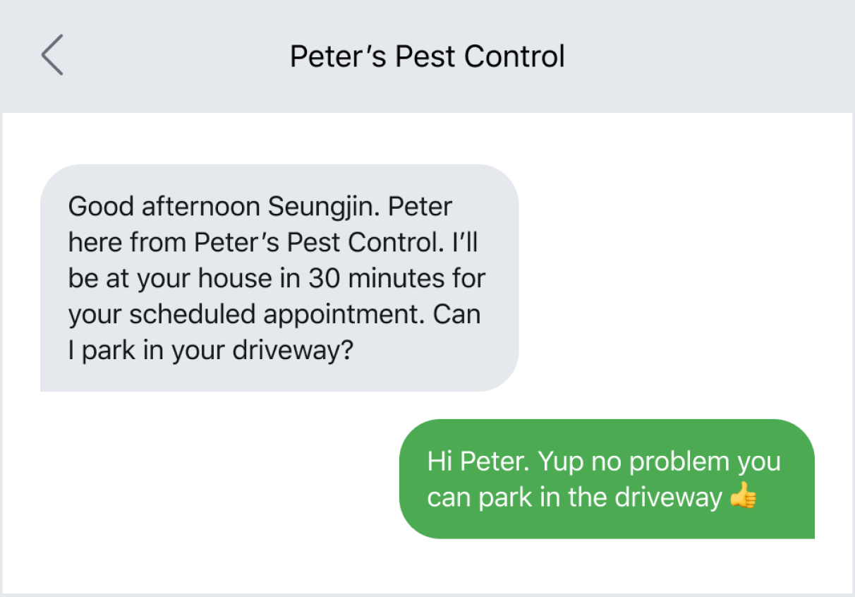 Text message to coordinate parking with a customer