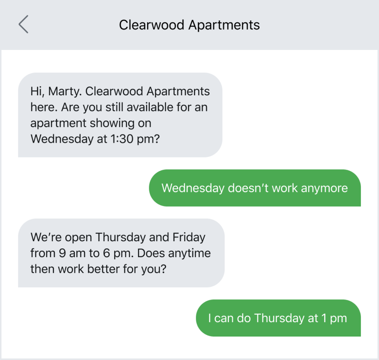 Text message example of rescheduling an appointment