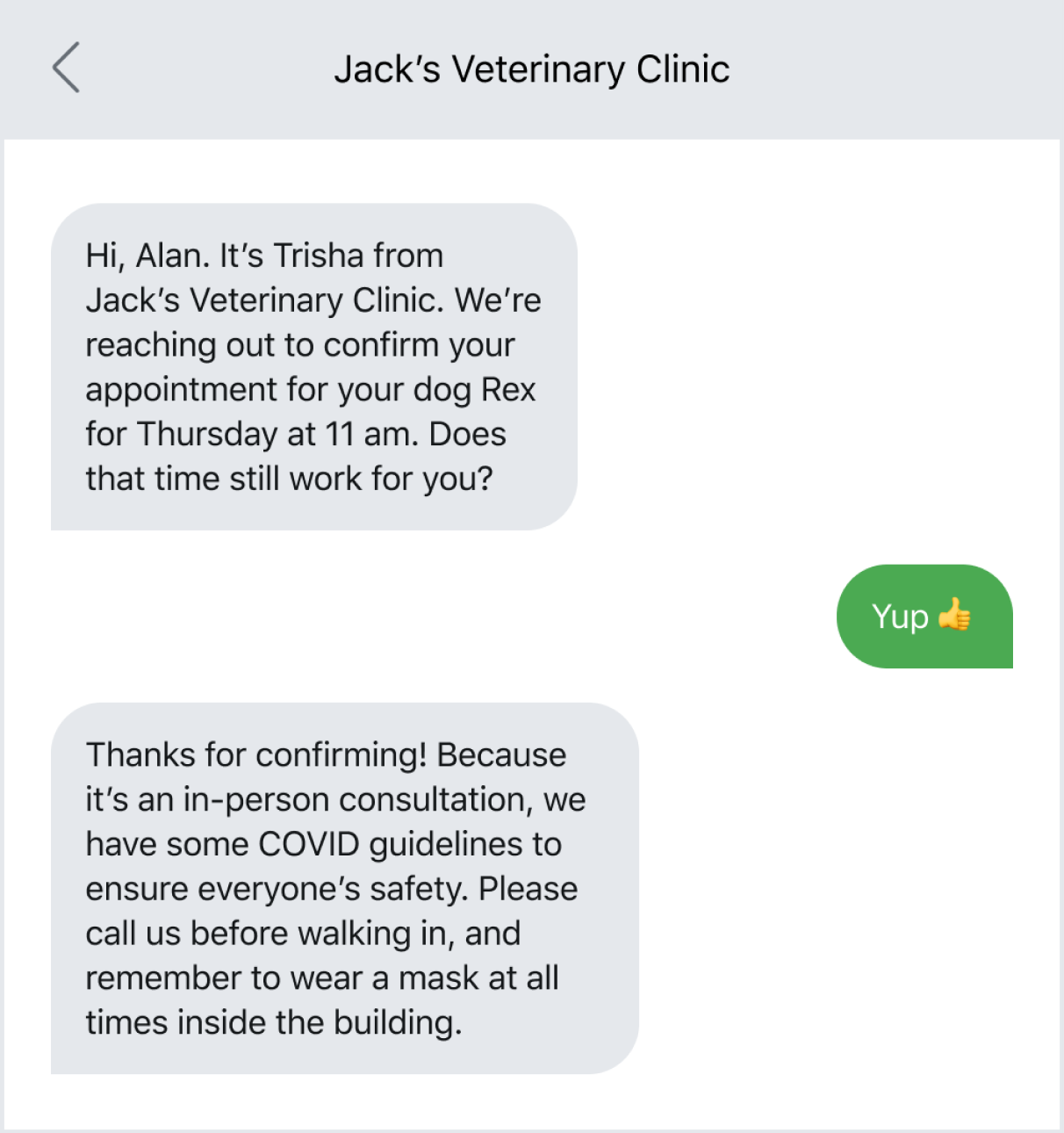Text message example of sharing special instructions