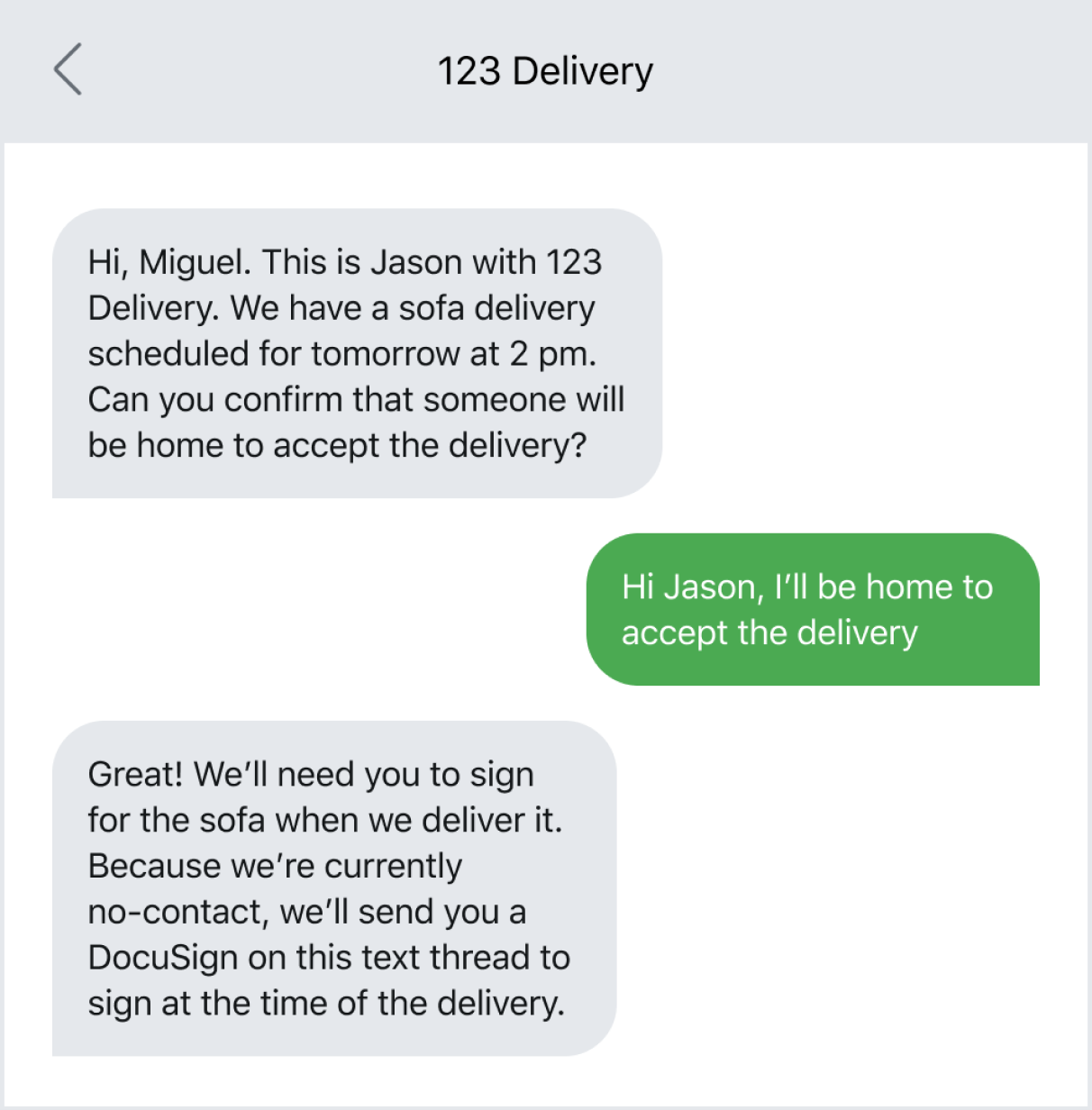 Text message to confirm a delivery