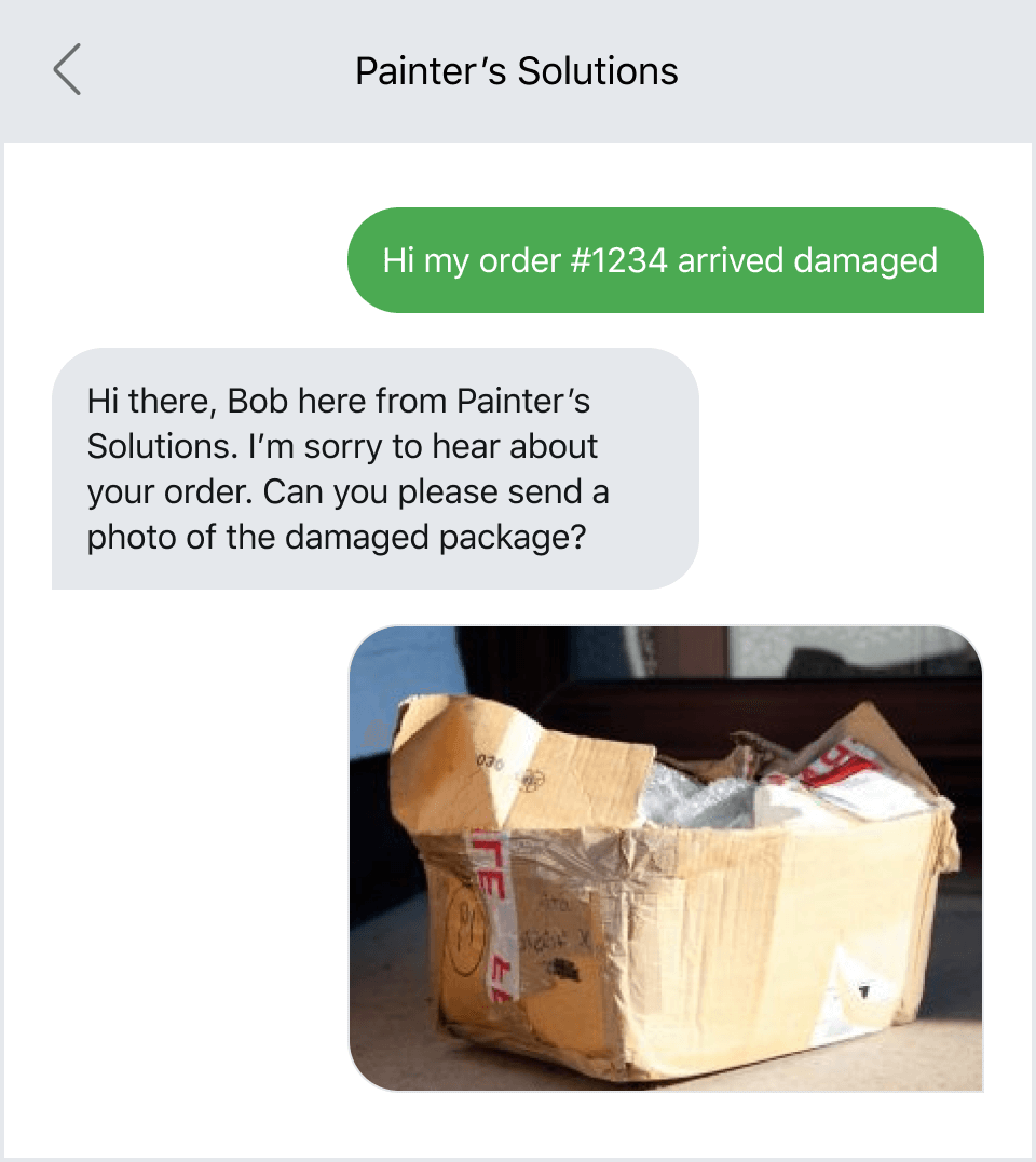 Damaged product photo in MMS conversation
