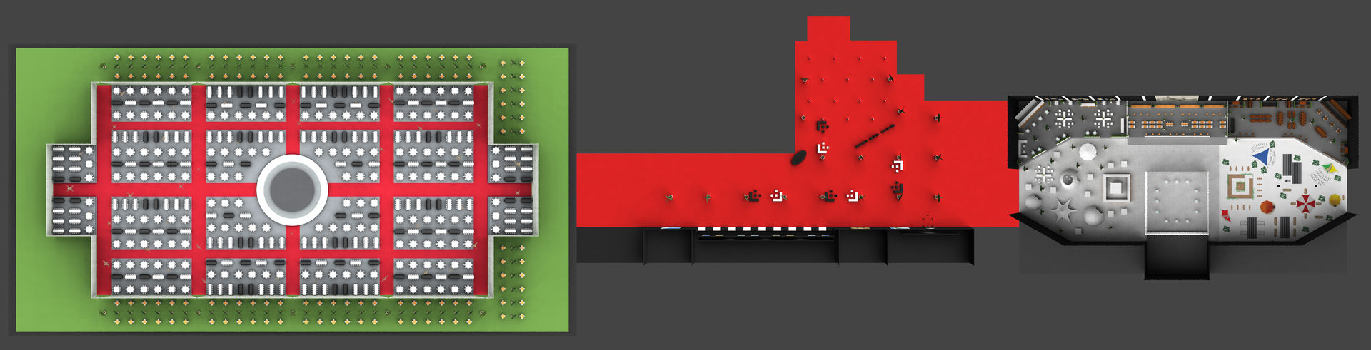 3D Visualisatie — plattegrond eventindeling met looproutes en tafels door Delight Eventdesign