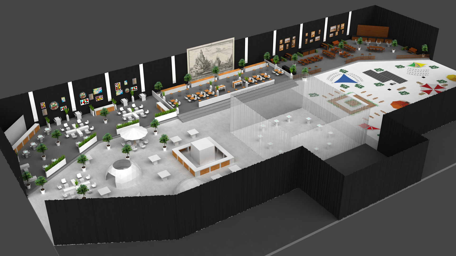 3D Visualisatie — rendervisualisatie halindeling voor groot evenement door Delight Eventdesign