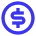 Icône circulaire bleue avec un signe dollar au centre.