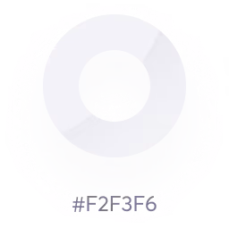 Circular abstract shape with soft gray segments on a pale background and hex color code #F2F3F6 below.