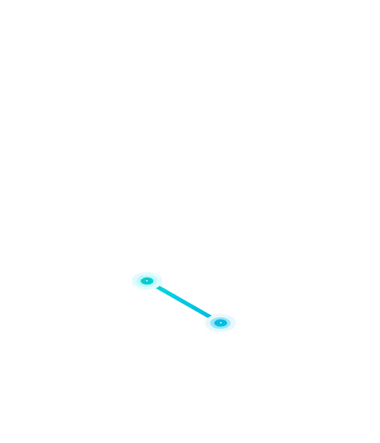 Abstract blue glowing line connecting two round nodes on a black background.