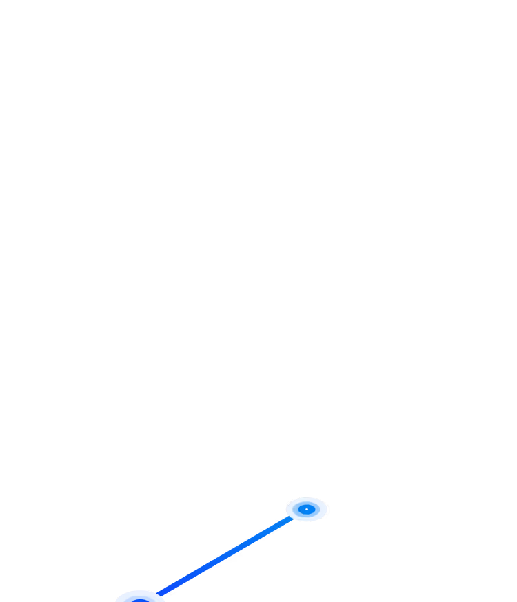 Minimalist illustration of two connected glowing blue nodes linked by a gradient line on a black background.
