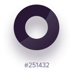 Glossy dark purple circular button with the hex color code #251432 below it.