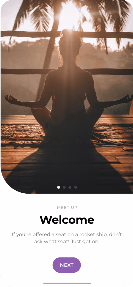 Silhouette of a person meditating in a cross-legged position on a wooden floor with palm trees and sunlight in the background.