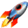 A rocket ship in flight, navigating through the air with a plume of exhaust trailing behind it.