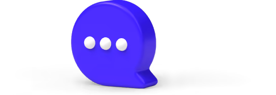 Blue chat bubble icon with three white dots inside on a black background.
