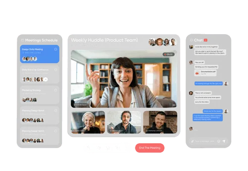 A diverse group of individuals engaged in a lively discussion during a video call, showcasing collaboration and communication.