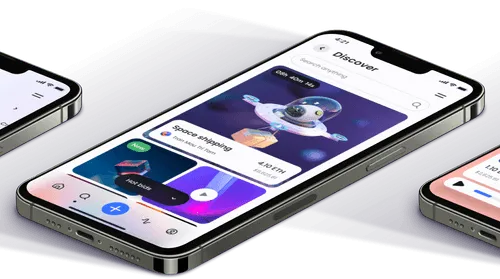 Three iPhones displaying various applications on their screens, showcasing diverse functionalities and user interfaces.