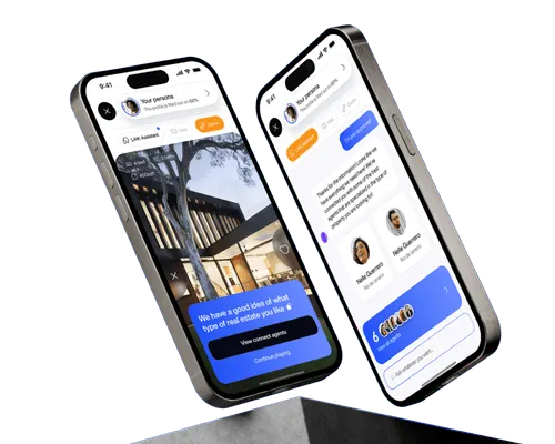 Two iPhones displaying the same app interface, showcasing their features and functionality side by side.