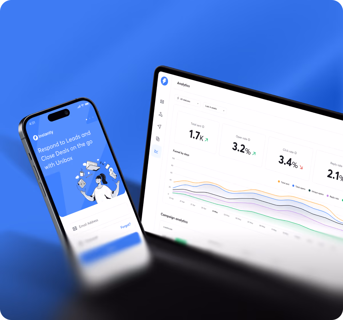 A modern website design for Instantly, featuring a clean layout and user-friendly navigation for enhanced accessibility, showing on laptop.