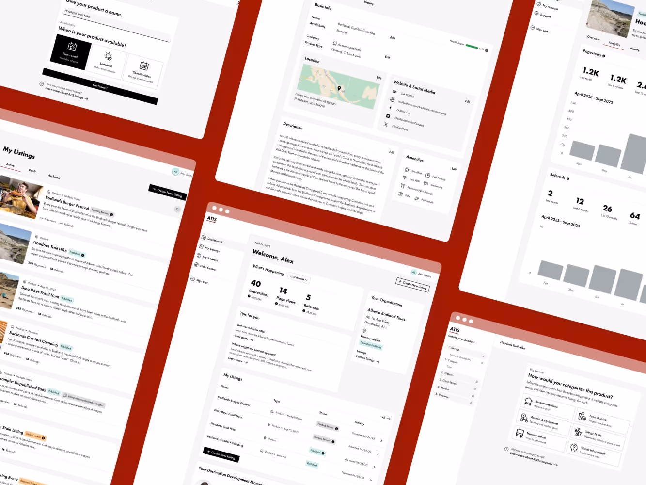 Travel Alberta ATIS platform interface showing business listing creation dashboard with form fields and navigation elements