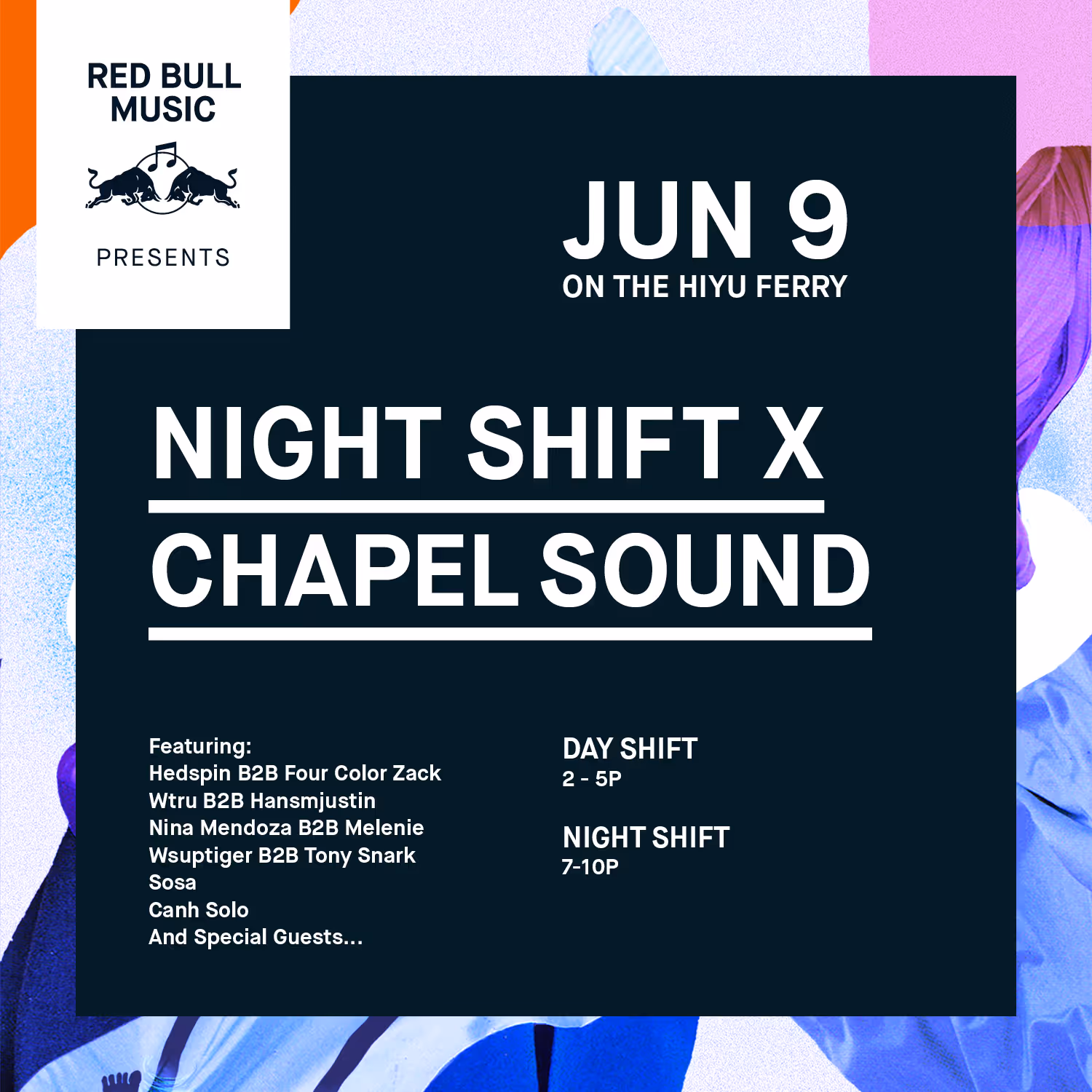 NightShift x Chapel Sound - Red Bull event lineup graphic for social media promotion