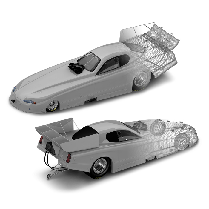 A 3d model of a Monte Carlo NHRA funnycar created in 3D Max