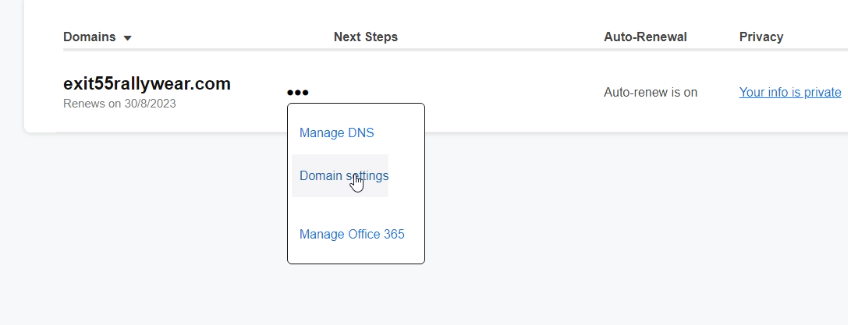 Click on your Domain settings option