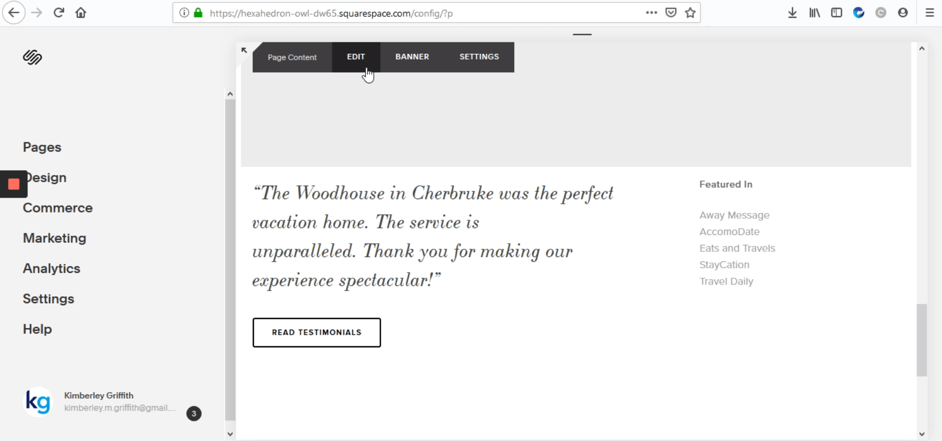 Go to your SquareSpace site and click on “EDIT”