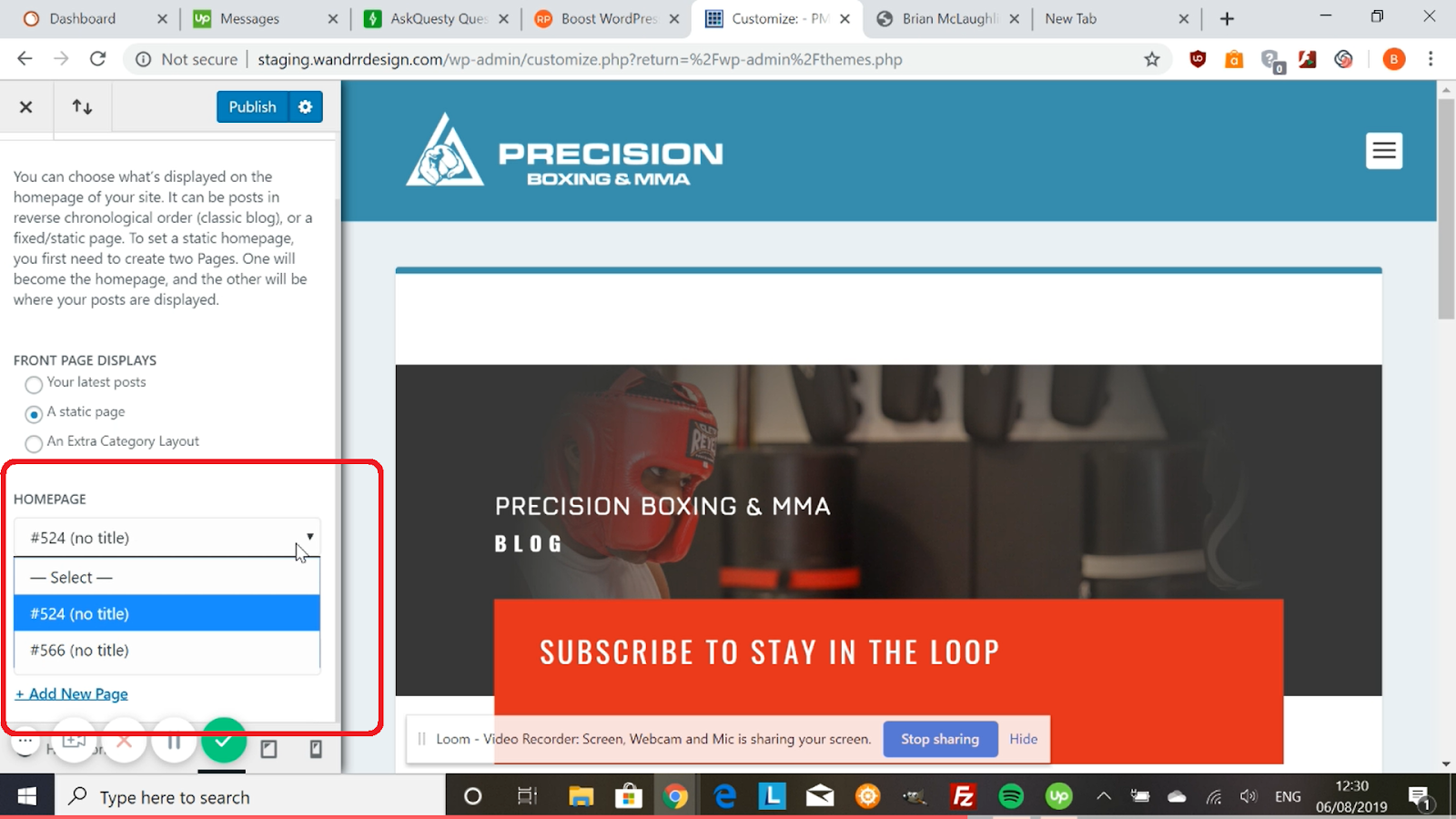It displays your current homepage. This homepage has no title so it’s named as the Page ID number.