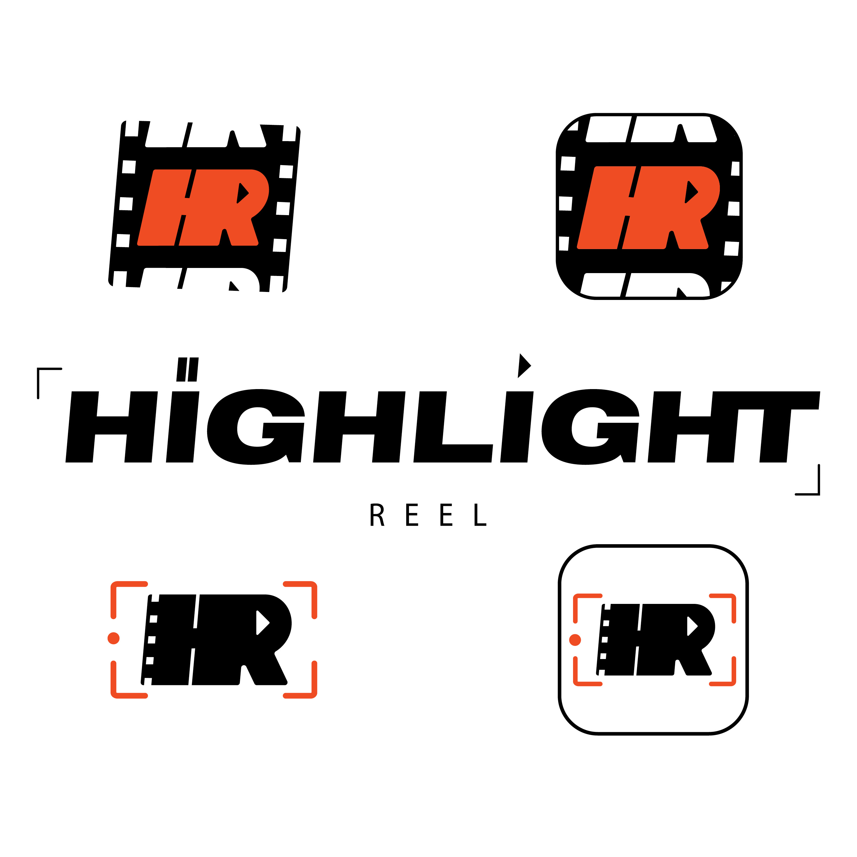 Highlight Reel logo featuring stylized 'HR' letters in black and orange filmstrip icons above and below the bold text 'HIGHLIGHT REEL'.