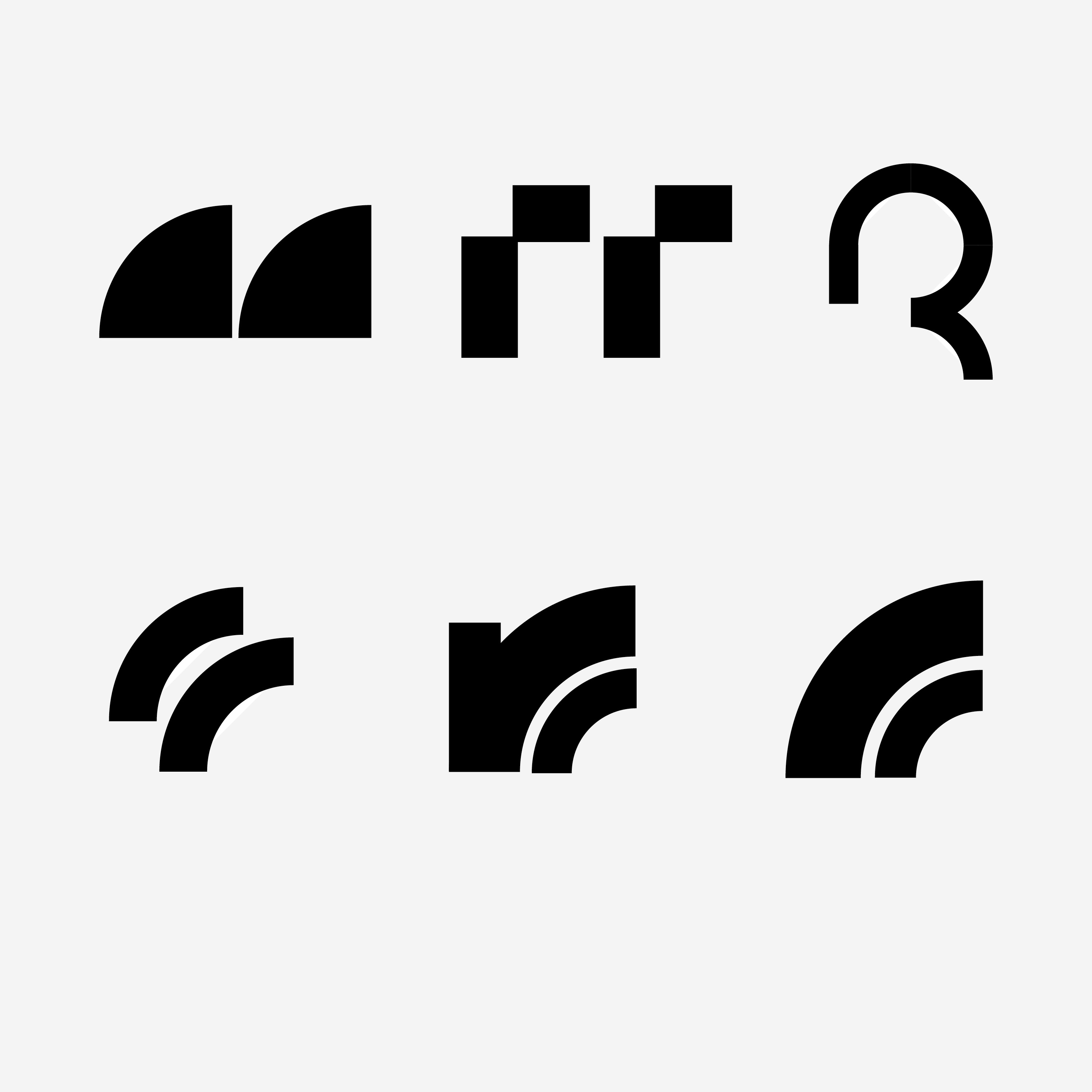 Six black geometric corner and edge design shapes on a light gray background.