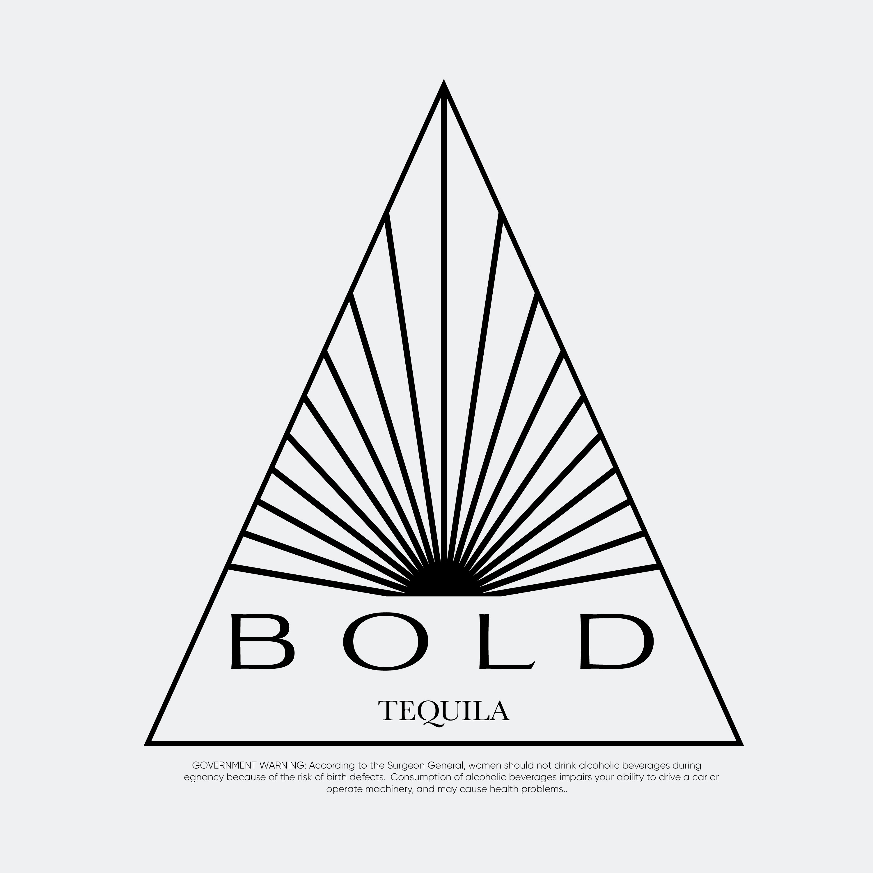 Triangle-shaped Bold Tequila logo with stylized rising sun rays above the word BOLD and TEQUILA below.