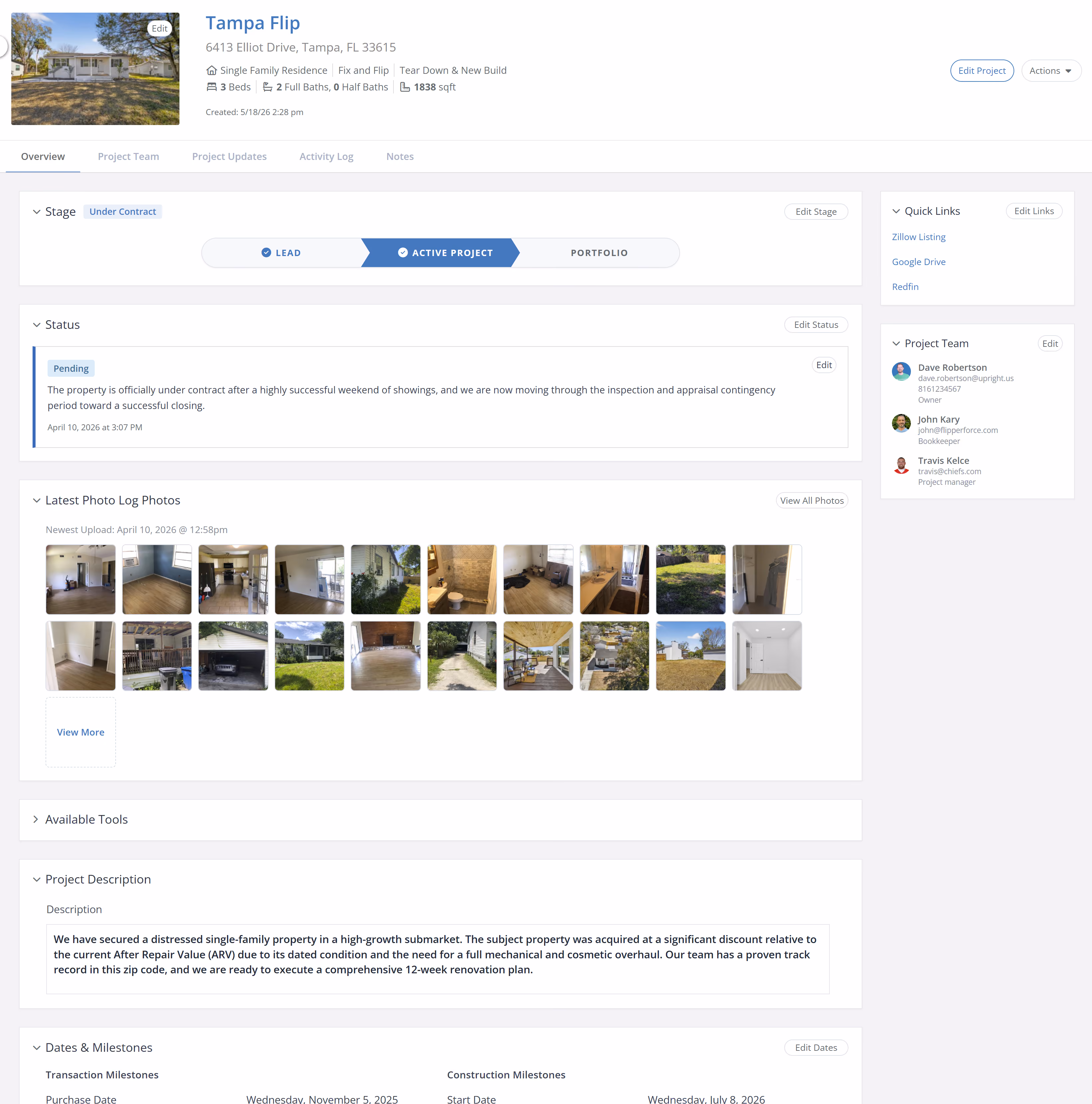 fix-and-flip project overview page