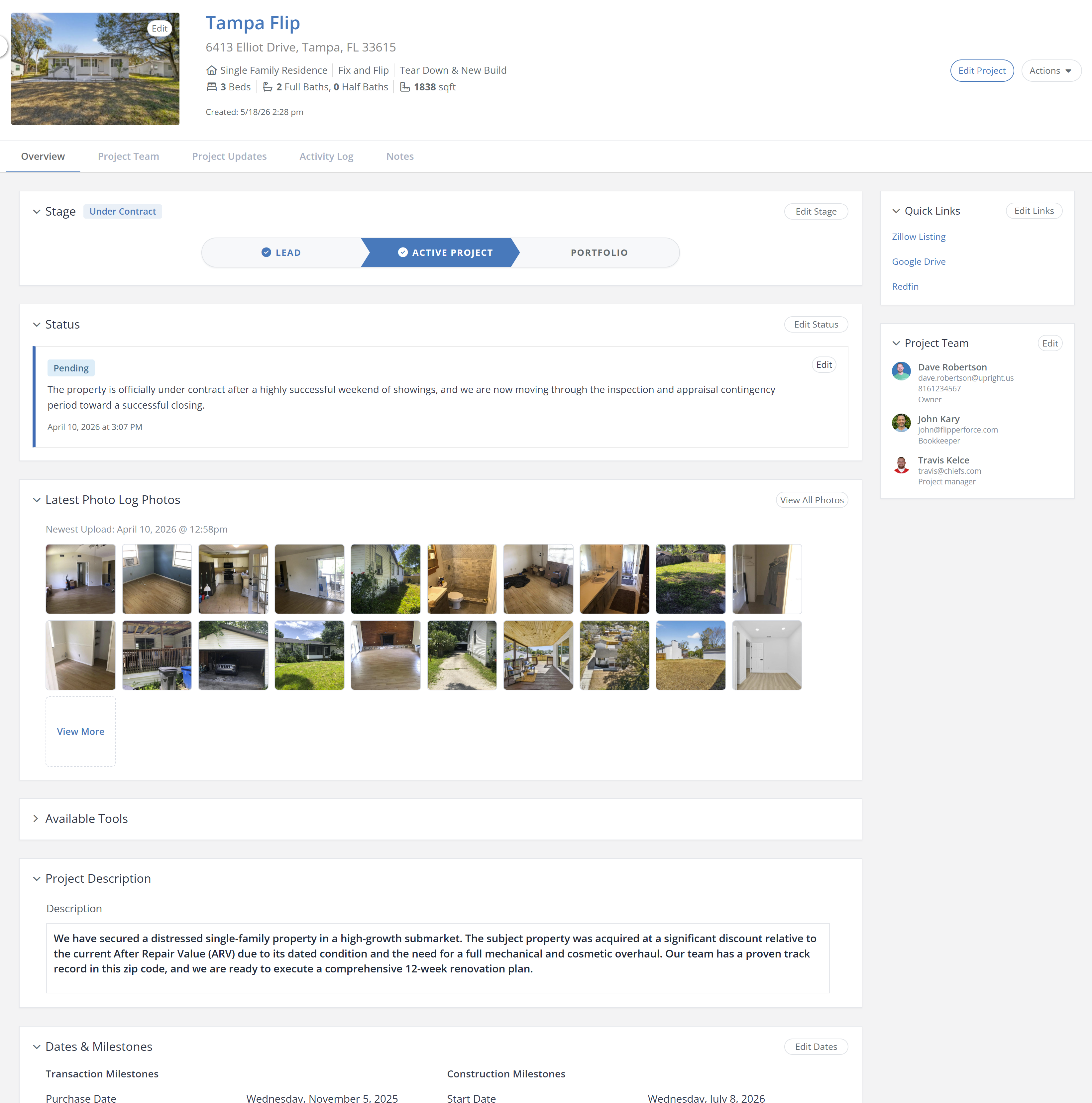 fix-and-flip project overview page