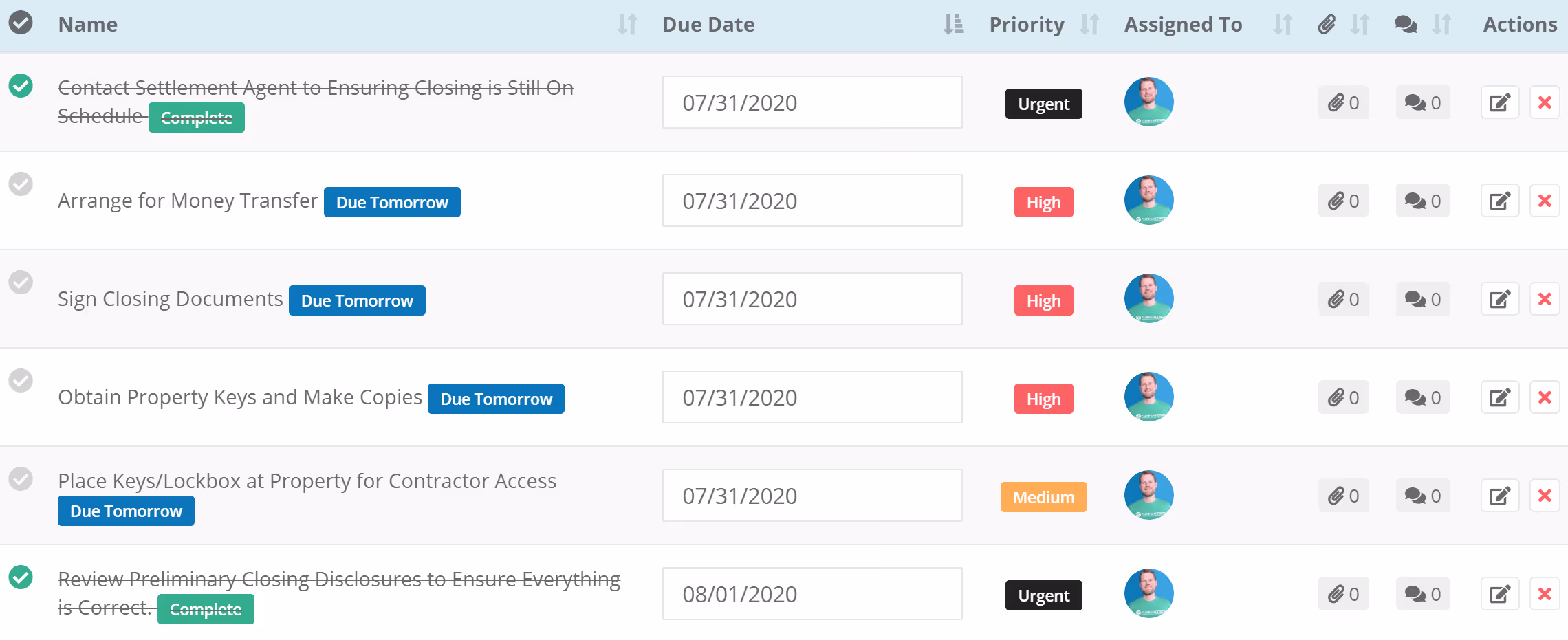 Purchase Closing Checklist