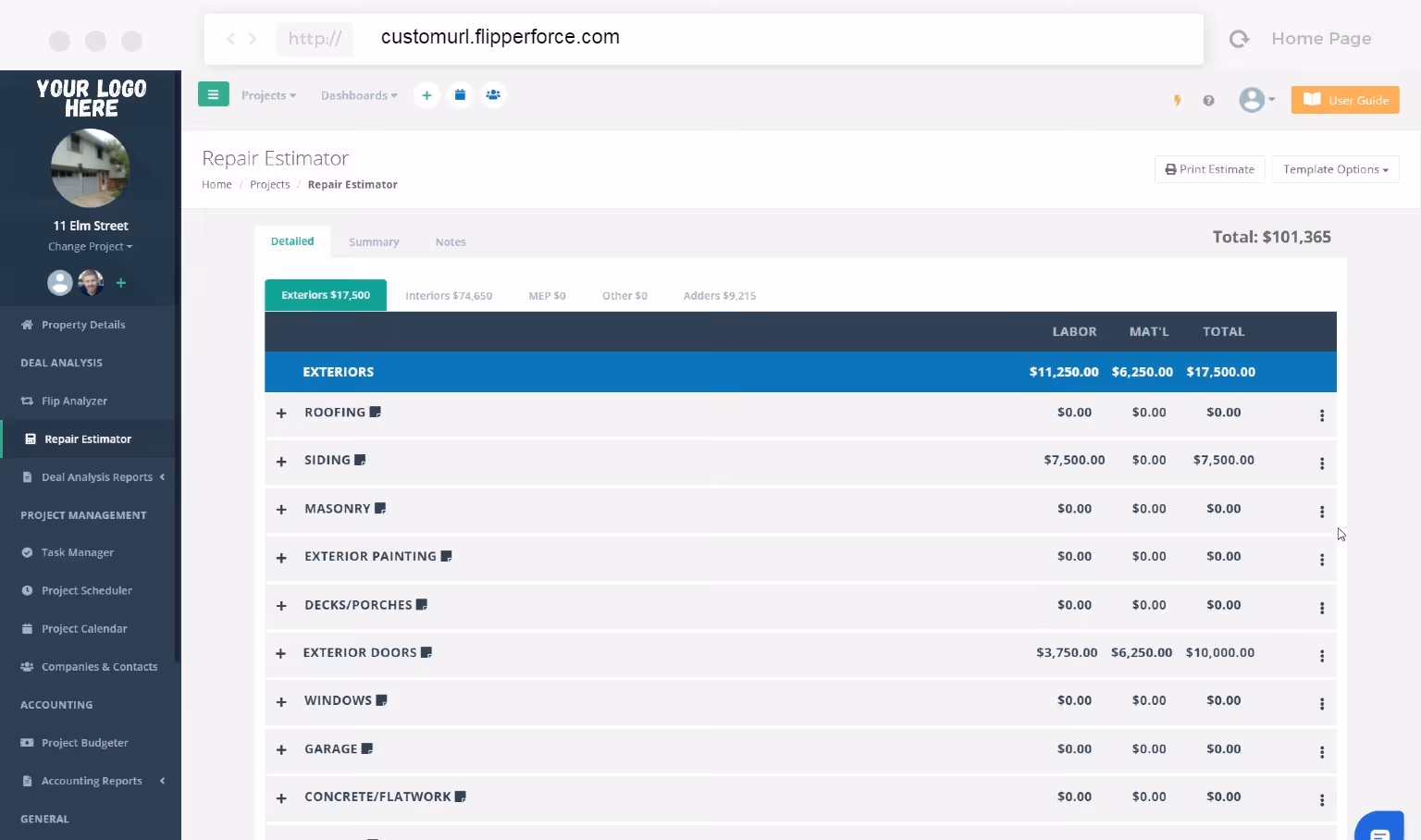 Dashboard mockup