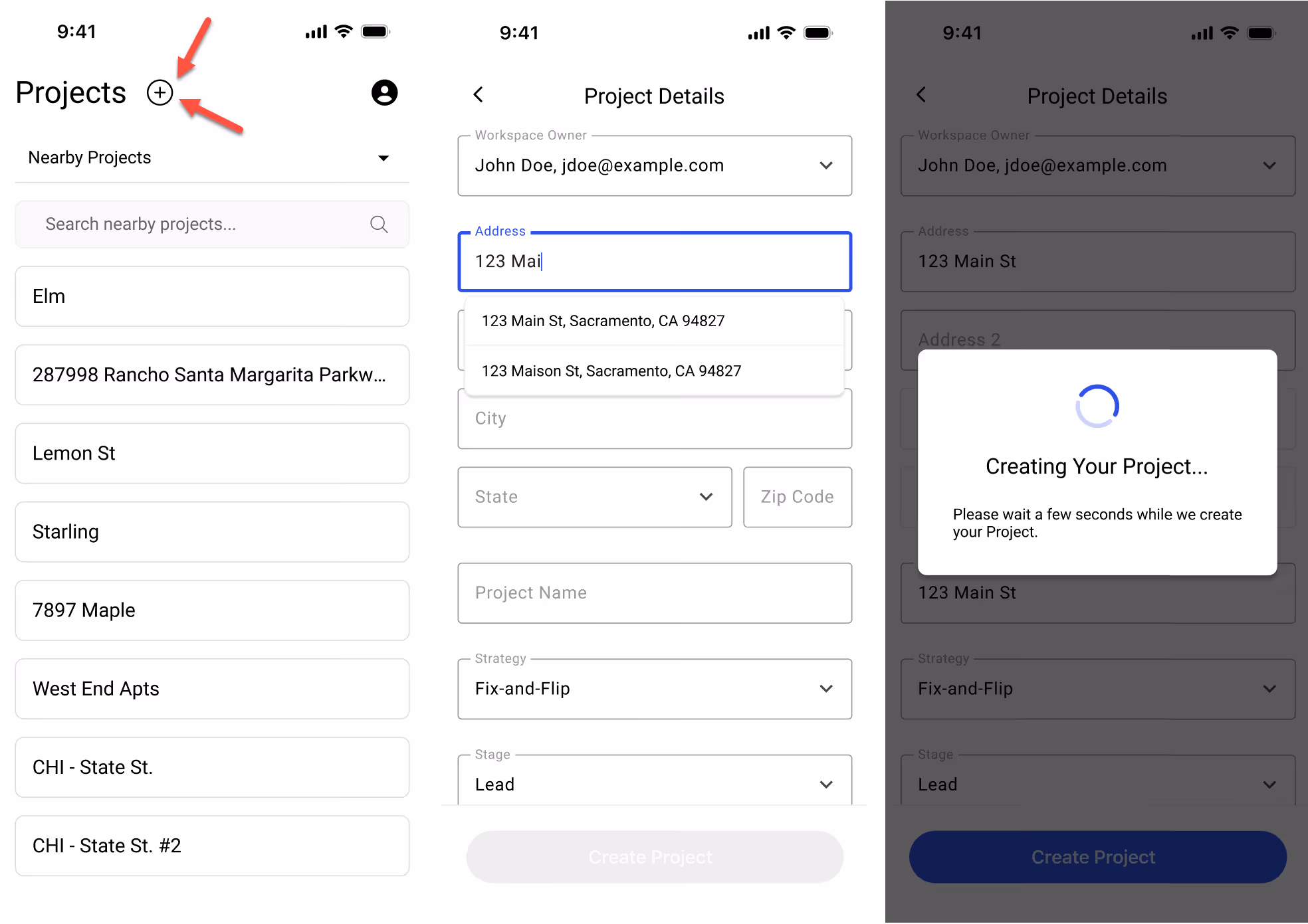 Create Projet workflow