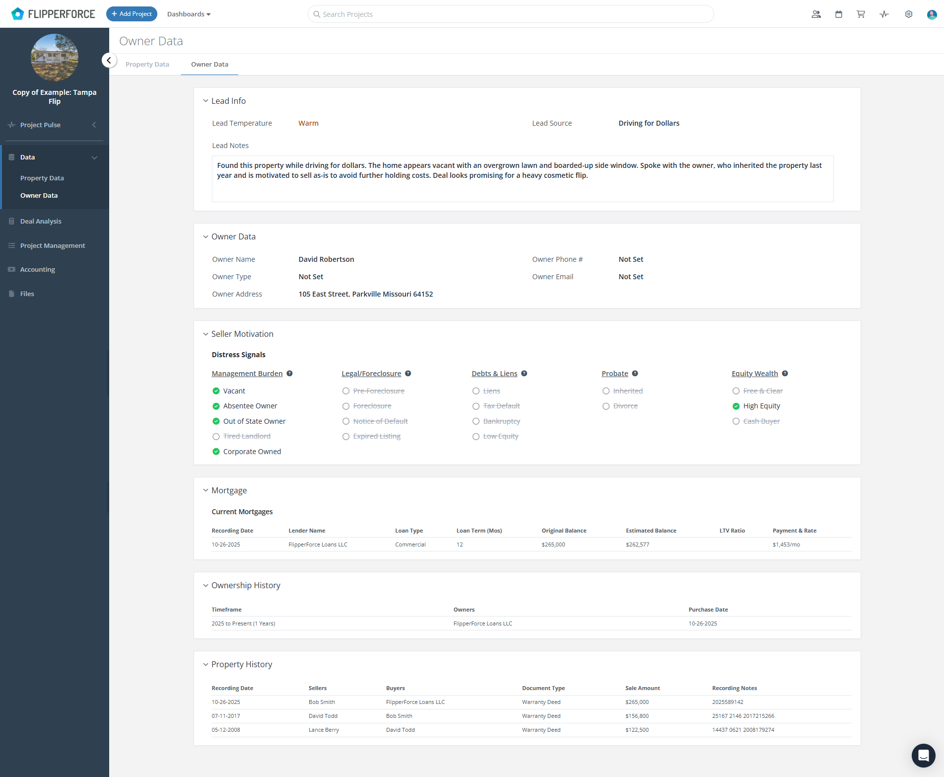 Owner Info Page Screenshot