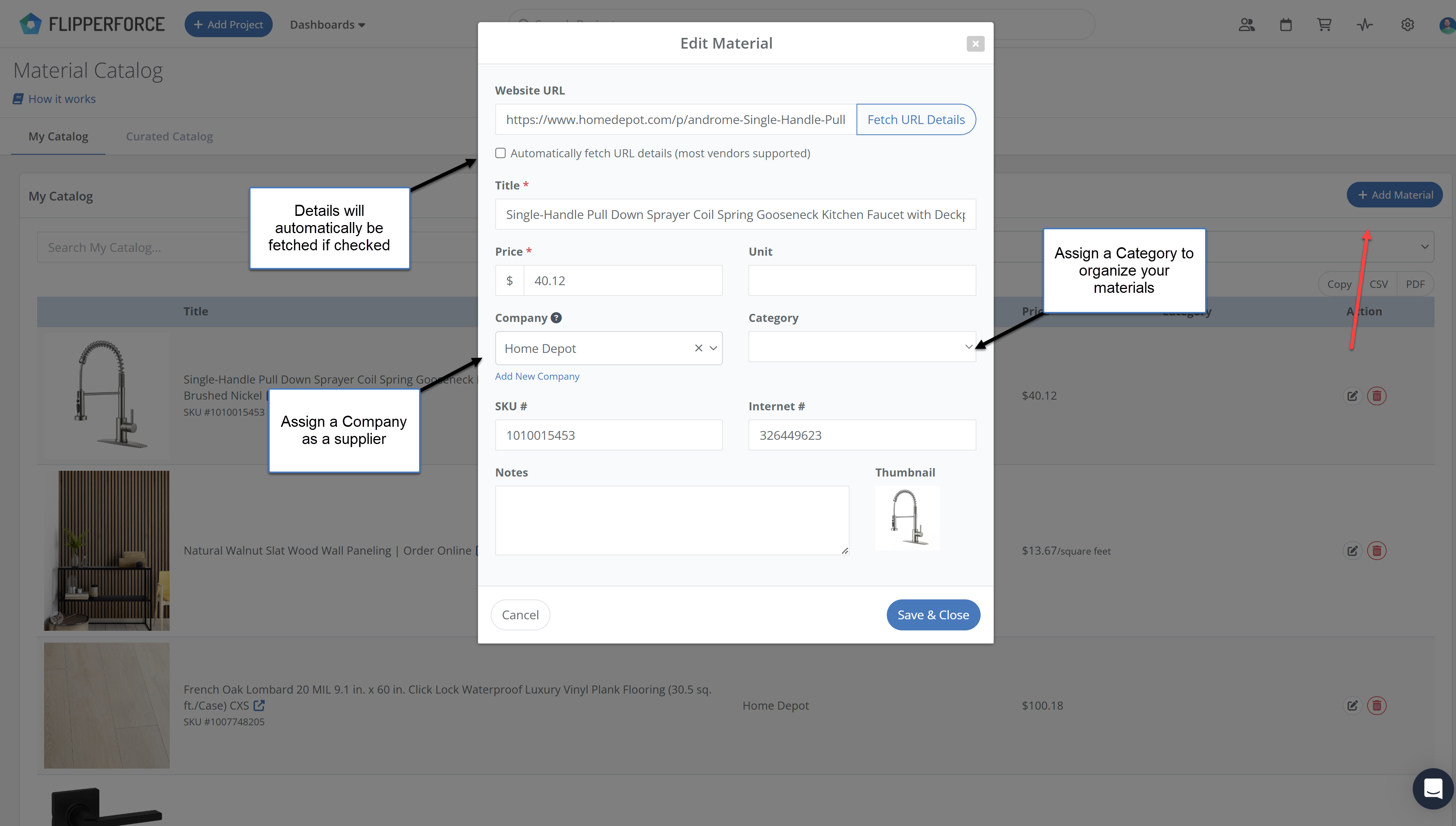 Use the fetch option and FlipperForce will automatically atempt to fet the product details. Note: Man websites actively try to block crawng so results may vary.