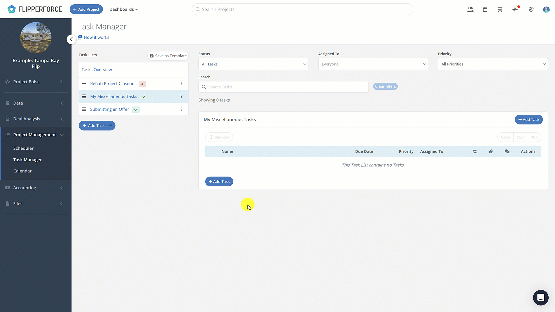 Task Manager Tasks inline adding