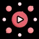 Symbol eines zentralen Wiedergabe-Buttons mit umliegenden pinkfarbenen Punkten.