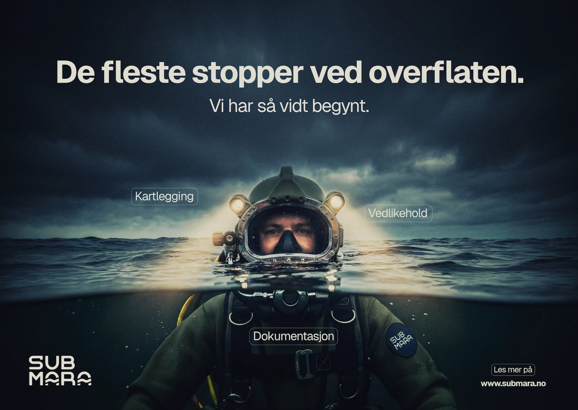 Industriell dykker med utstyr