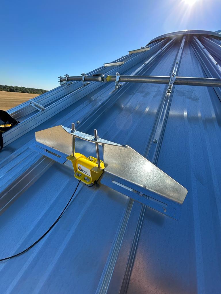 Grain bin with moisture temperature cables installed