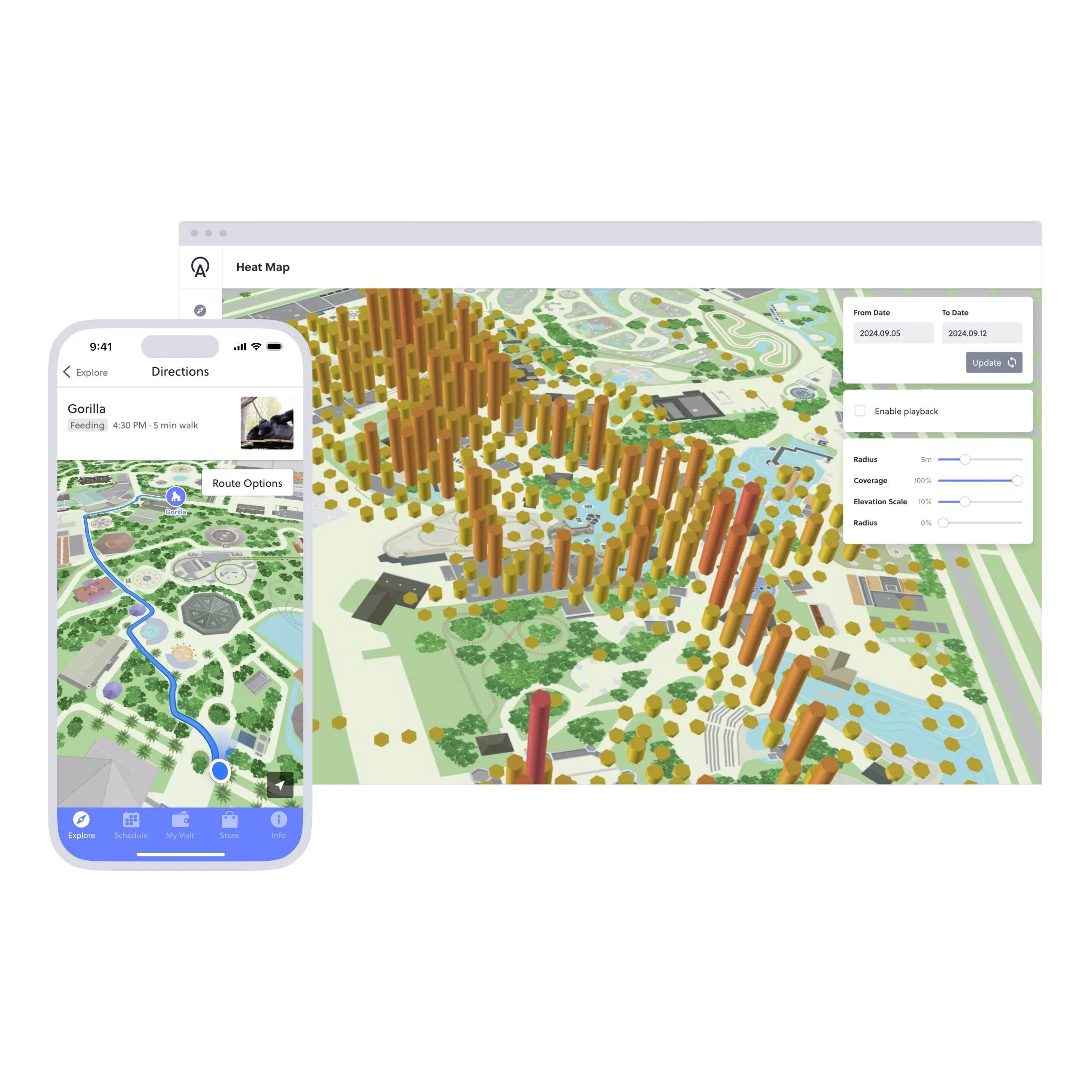 Wayfinding screen and heat map data