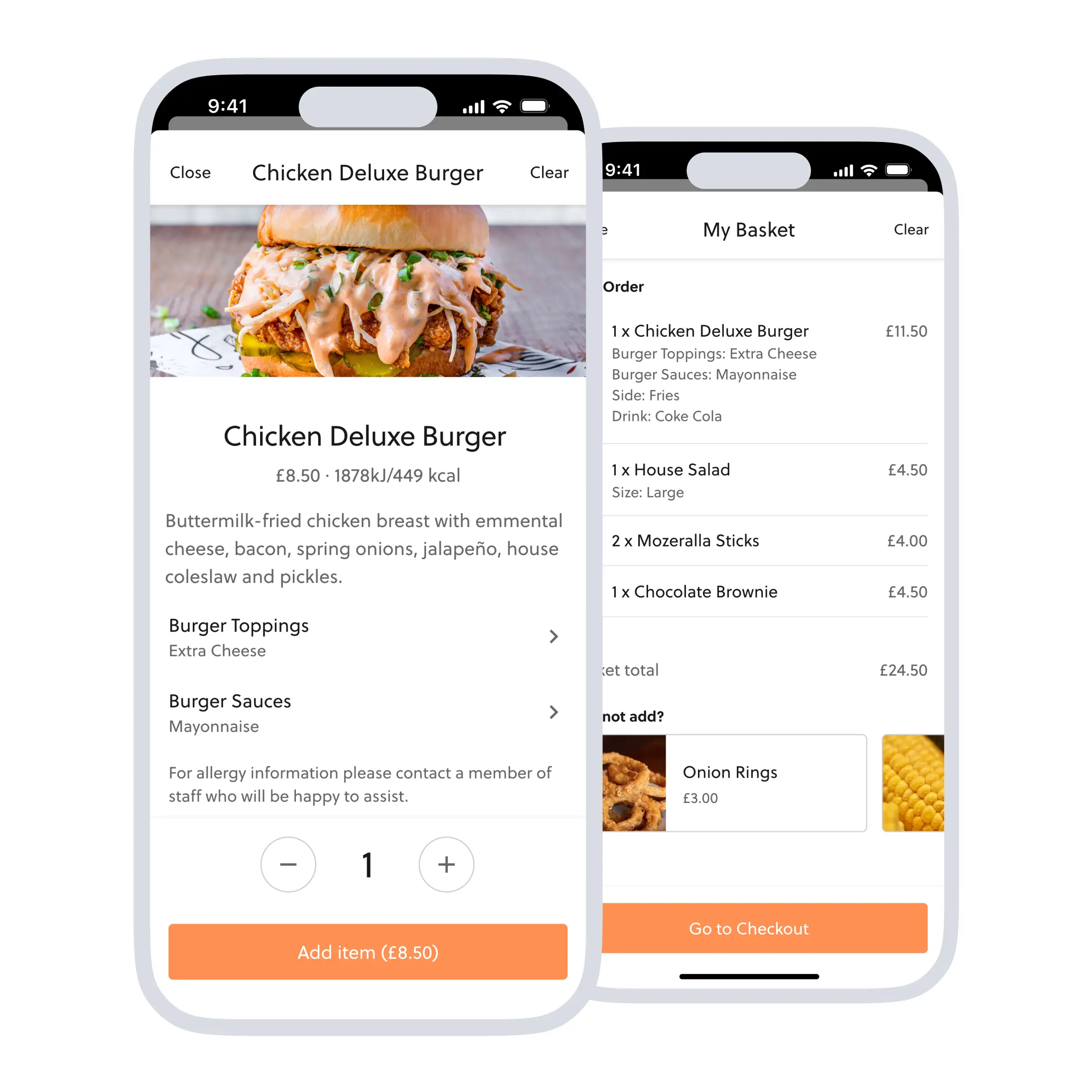 Mobile food ordering and basket upgrades