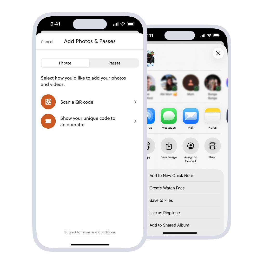 Ticket passes and image sharing
