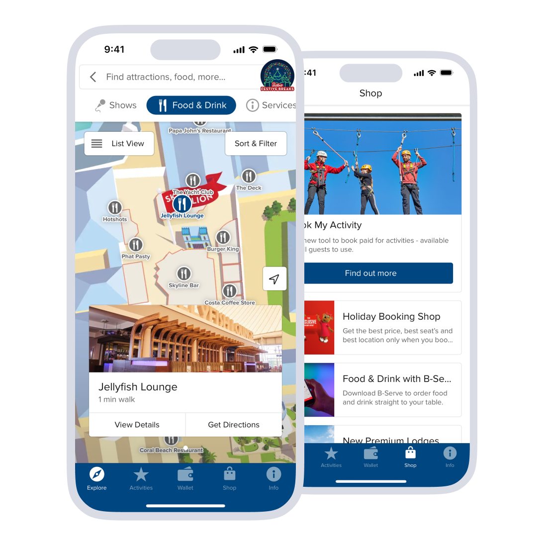 Butlins mapping and booking activities via shop