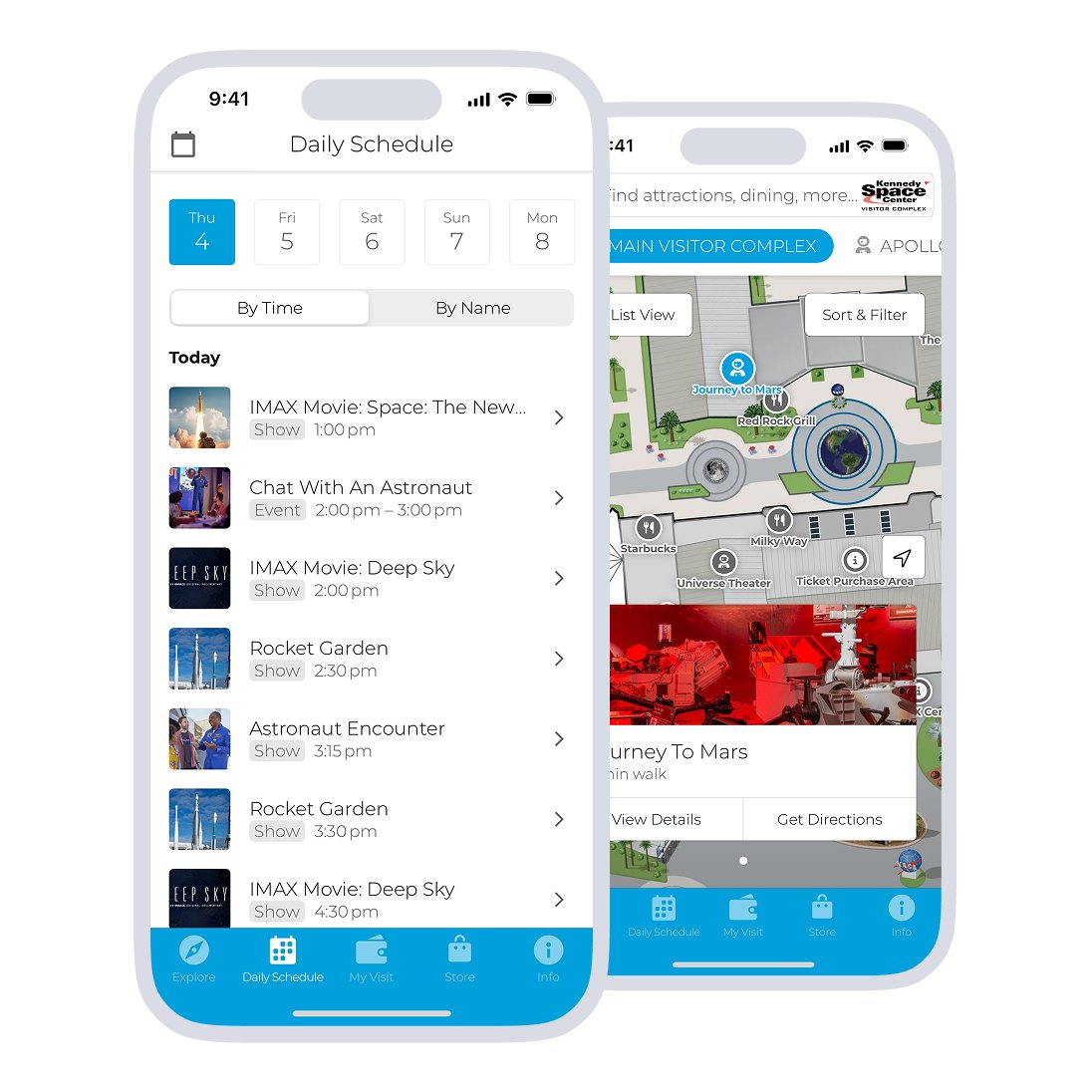 Daily schedule and mapping for kennedy space center